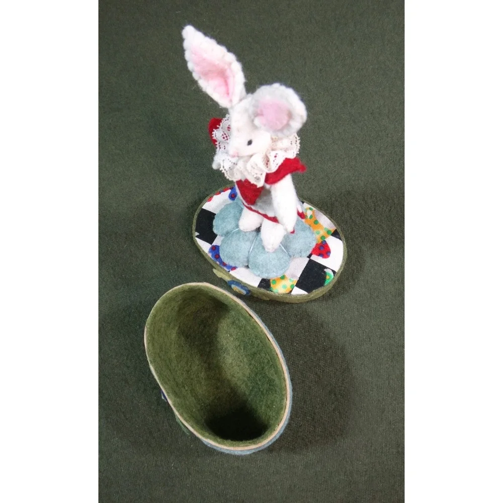 UNUSUAL felt pin cushion White Rabbit trinket box HANDCRAFTED